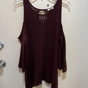 Open Shoulder Burgundy Sweater